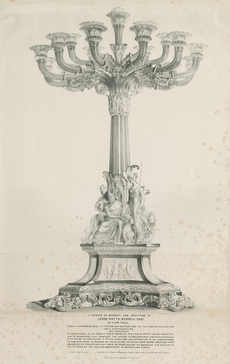 Ilam Hall - Candelabra: litografi, 1832 av Louis Haghe