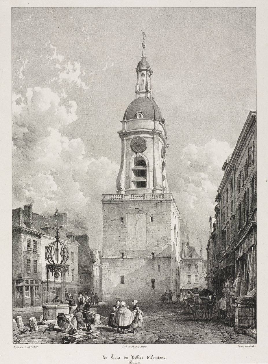 Pittoreske og romantiske reiser i gamle Frankrike, Picardie: Klokketårnet i Amiens, Picardie, etter François Bonhommé (fransk, 1809-1881) ) av Louis Haghe