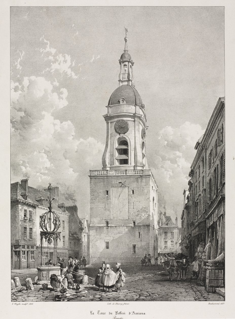 Pittoreske og romantiske reiser i gamle Frankrike, Picardie: Klokketårnet i Amiens..., 1835. av Louis Haghe