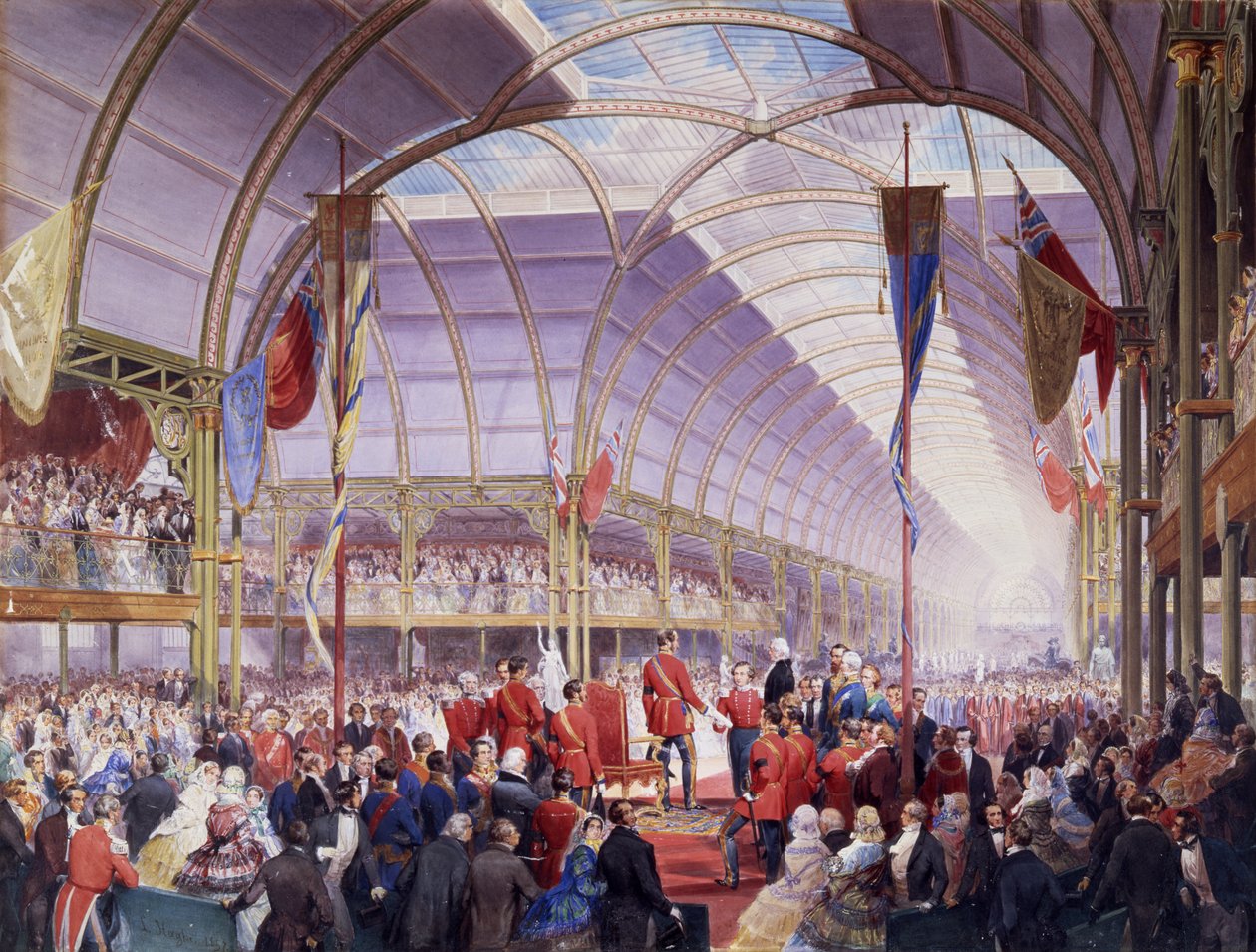 Sir Thomas Fairbairn overlater adressen til Prince Consort på Art Treasures Exhibition, Manchester, mai 1857 (blyant, akvarell og gouache på papir) av Louis Haghe