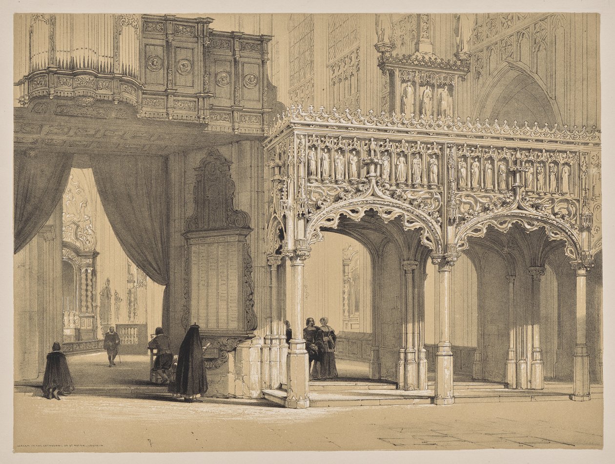 Skisser i Belgia og Tyskland, First Series, Screen in the Cathedral of St. Peter, Louvain av Louis Haghe