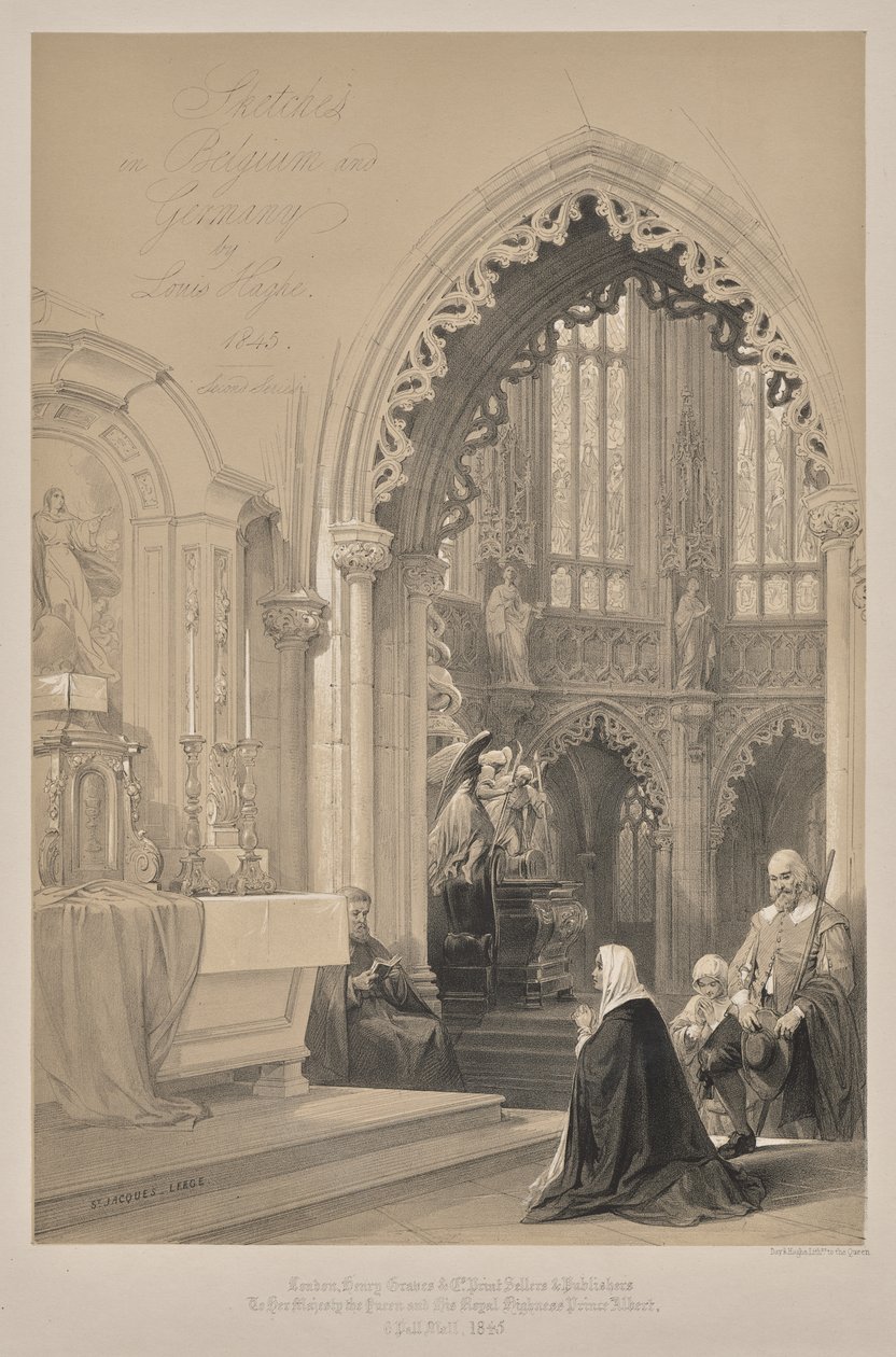 Skisser i Belgia og Tyskland, andre serie: nr. 1 - Tittelside - St. Jacques, Liege av Louis Haghe
