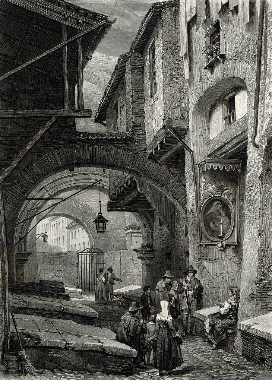 Ghettoen, Roma, gravert av S.V. Hunt, Cassell und Company, 1847 av Louis Haghe