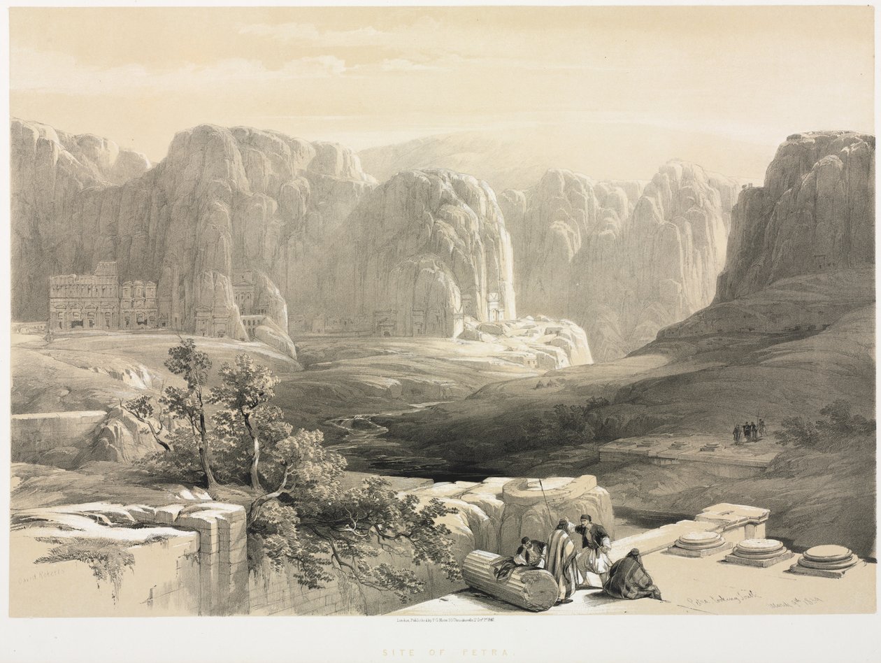 Det hellige land, Syria, Idumea, Arabia, Egypt & Nubia Vol. III: Petra, ser sørover, 1842. av Louis Haghe