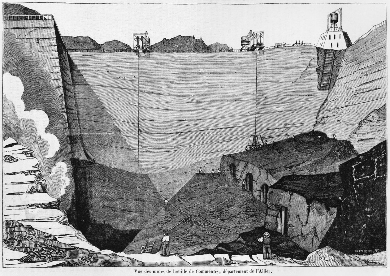 Kullgruven ved Commentry, illustrasjon fra Le Magasin Pittoresque, 1835 (bw-foto) av Louis Henri Brévière