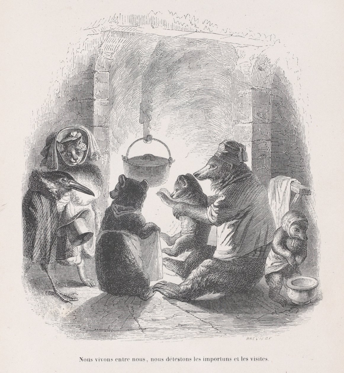Vi lever mellom oss selv, vi hater plagene og besøkene fra Scener fra..., ca. 1837-47. av Louis Henri Brévière