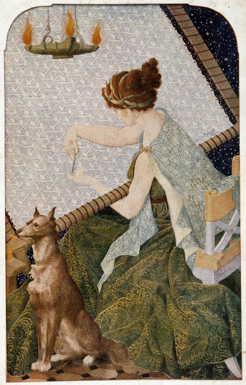 Penelope med billedvev - panel brodert av H. de Rudder av Louis Henri de Rudder
