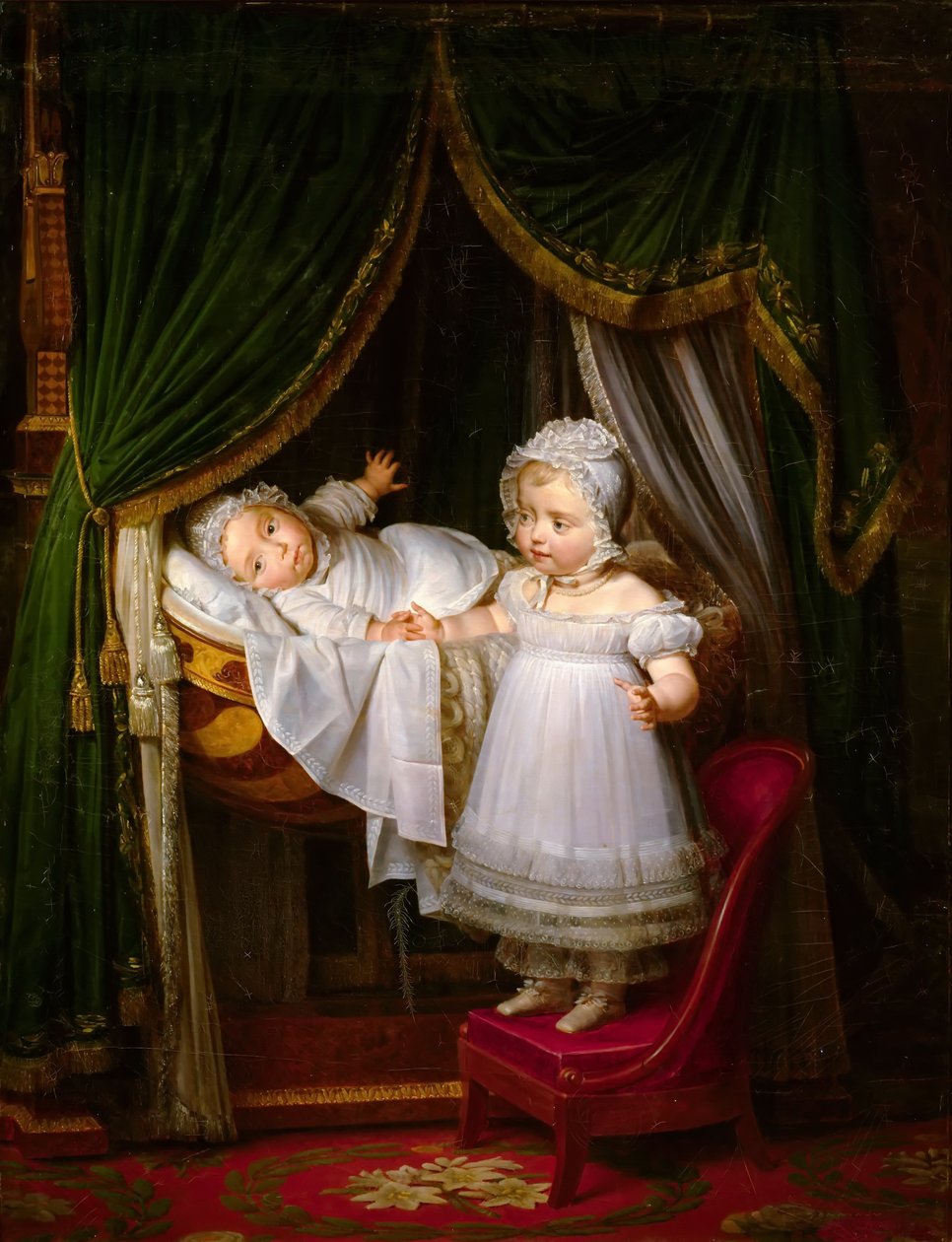 Henri av Artois, greve av Chambord, hertug de Bordeaux i sin vugge med sin søster Louise Marie Thérè av Louise Marie Jeanne Hersent