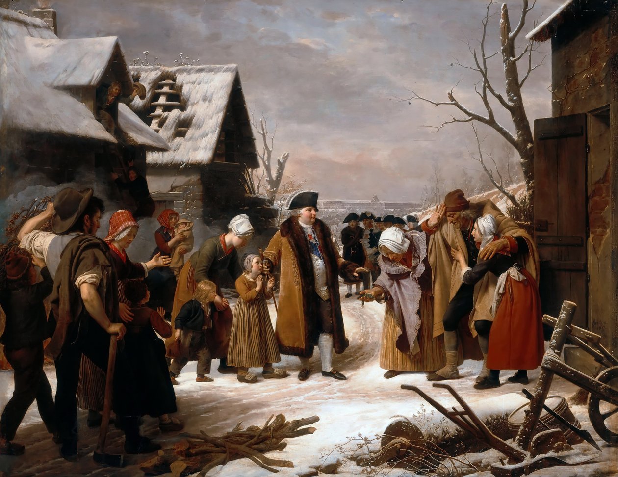 Louis XVI distribuerte almisser til de fattige i Versailles vinteren 1788 av Louis Hersent