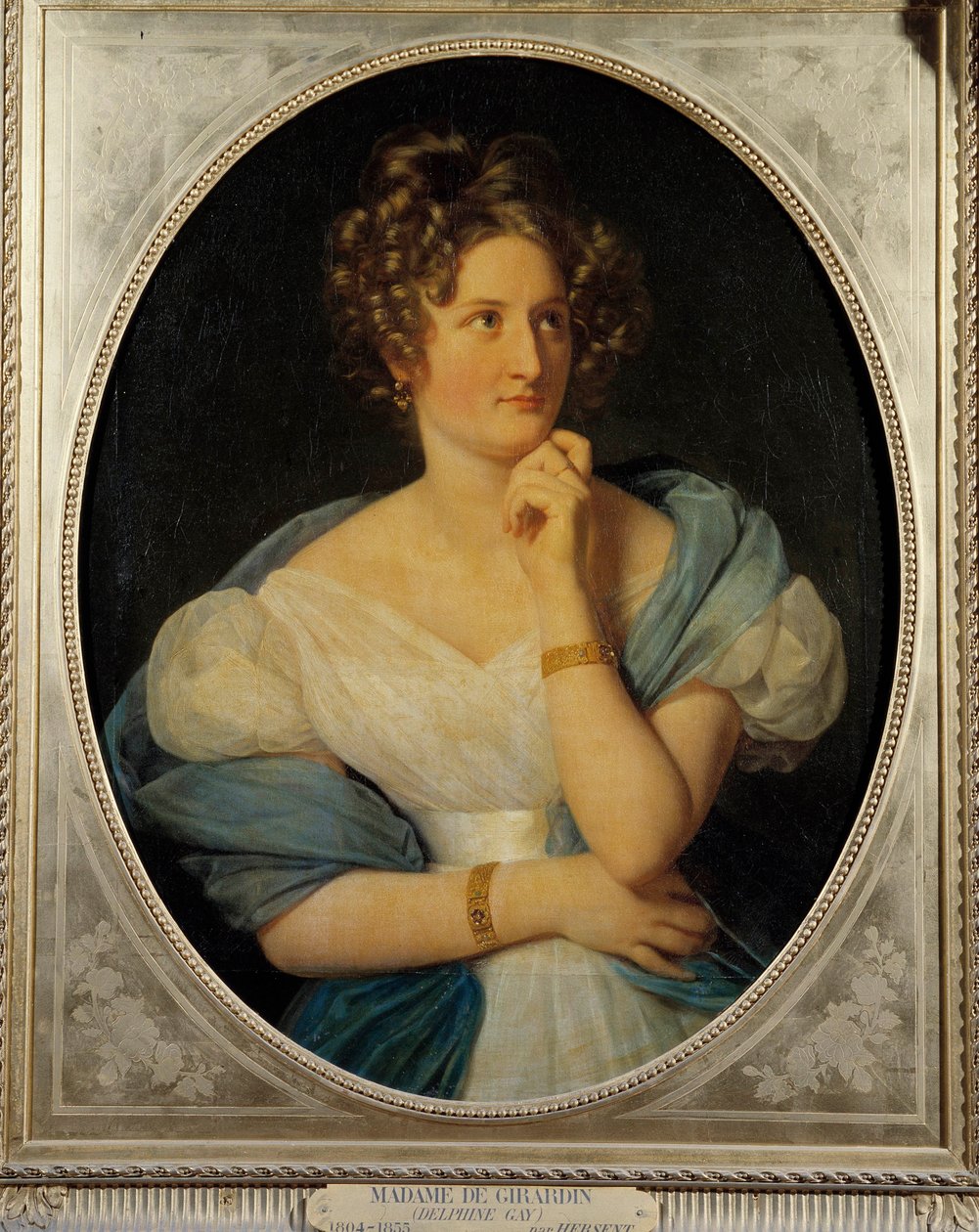 Portrett av den franske forfatteren Delphine Gay (1804-1855), Madame Emile de Girardin Pennenavnet hennes er Viscount Charles de Delaunay. Maleri av Louis Hersent (1777-1860) 1824 Søn. 0,92 x 0,72 m av Louis Hersent
