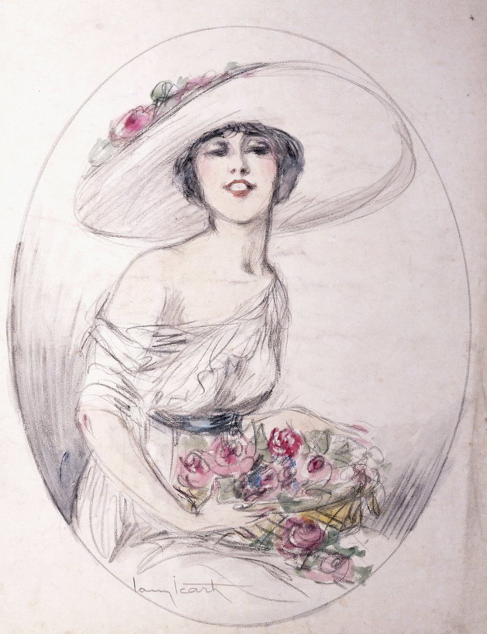 Jente med blomsterbukett av Louis Icart