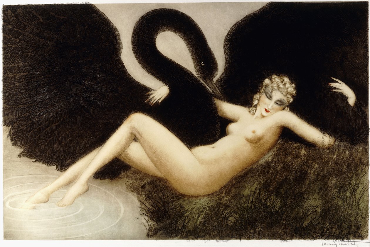 Leda and the Swan, ca. 1934 (etsing og tørrnipp, trykt i farger) av Louis Icart
