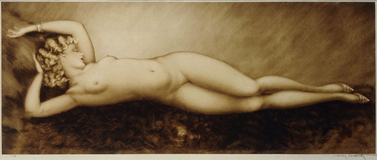 Repose, ca. 1934 (etsing og tørrpunkt, trykt i farger) av Louis Icart