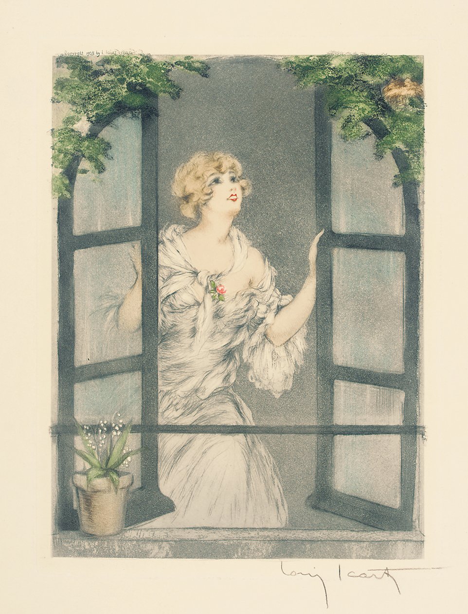 The Four Seasons: Spring, ca. 1928 (håndfarget tørrnipp og akvatint) (se også 745548-51) av Louis Icart