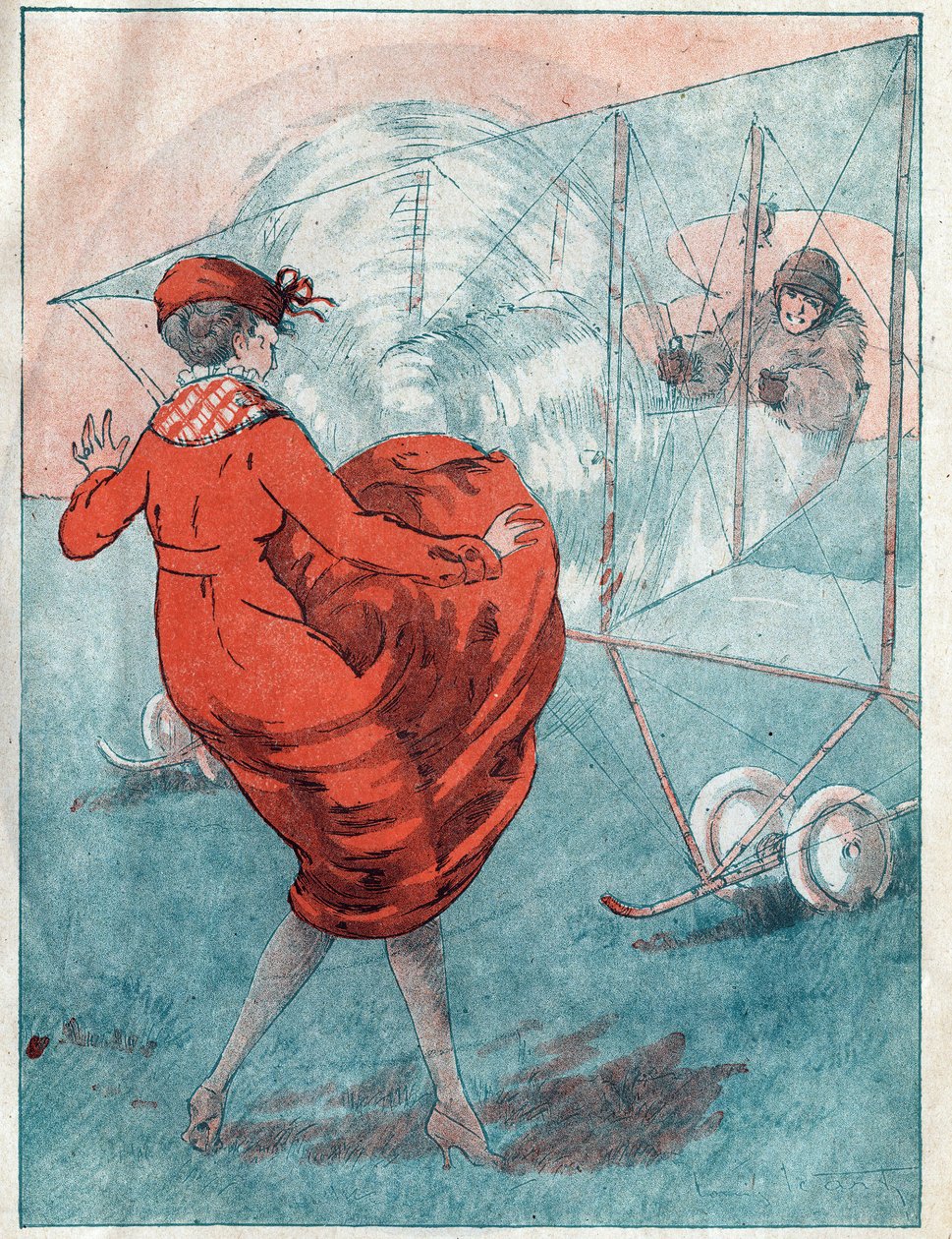 Den gunstige vinden: lirking av helikopter. Illustrasjon av Louis Icart (1888-1950) for magasinet "" Le Fantasio""" fra mai 1916. av Louis Icart