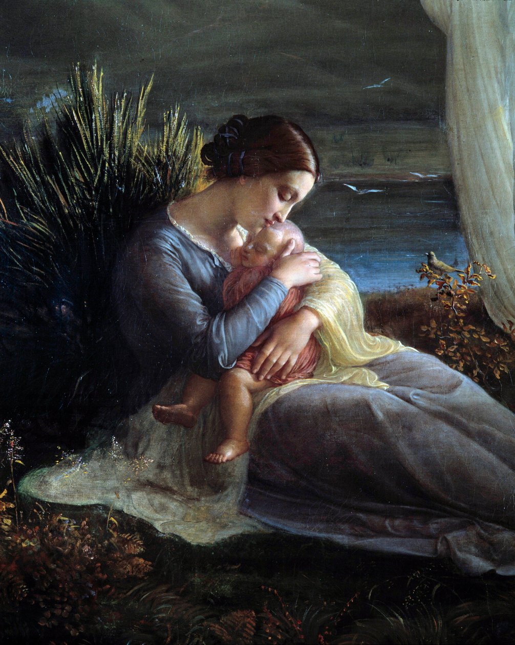 Sjelens dikt; Engelen og moren, detalj av moren og barnet av Louis Janmot