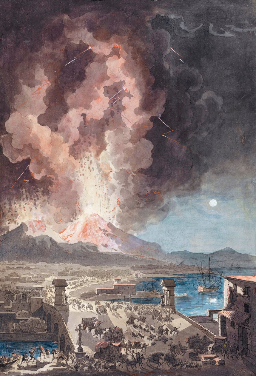 Utbruddet av Vesuv, Italia, i 1779. av Louis Jean (after) Desprez