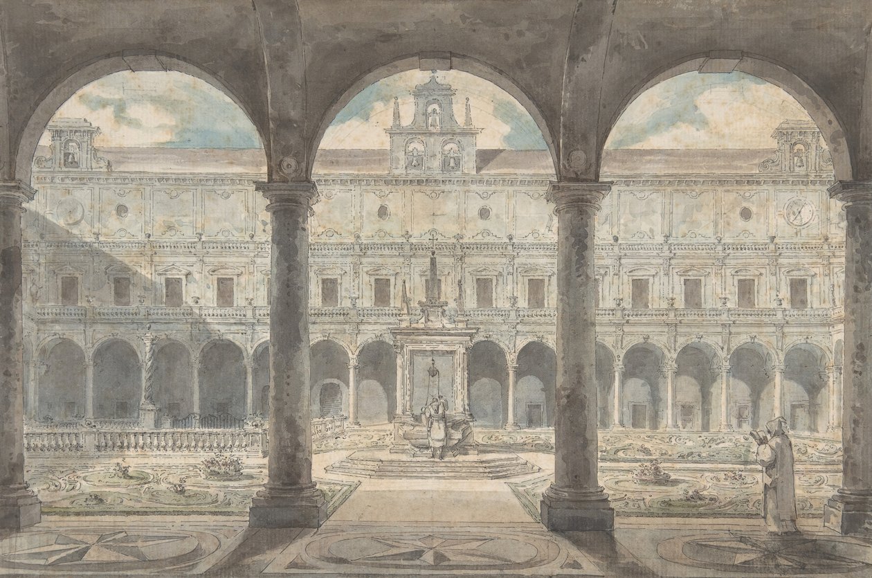 Cloister of the Certosa di San Martino, Napoli, ca.1777-1779. av Louis Jean Desprez