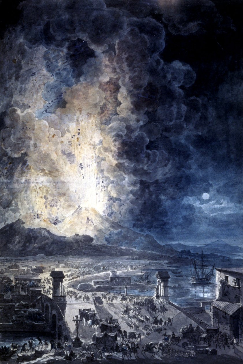 Utbrudd av Vesuvio i Napoli, akvarell av Louis Jean Desprez