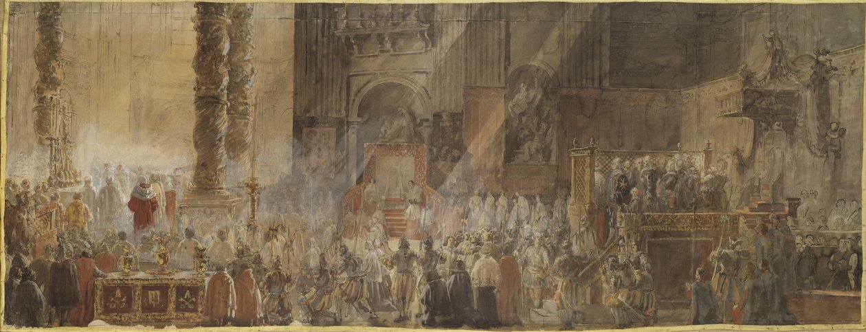 Kong Gustav III av Sverige (1746-1792) deltar i julemesse i Peterskirken i Vatikanet, i 1783 - Kong Gustav III av Sverige deltar på julemesse i Peterskirken i Vatikanet av Louis Jean Desprez