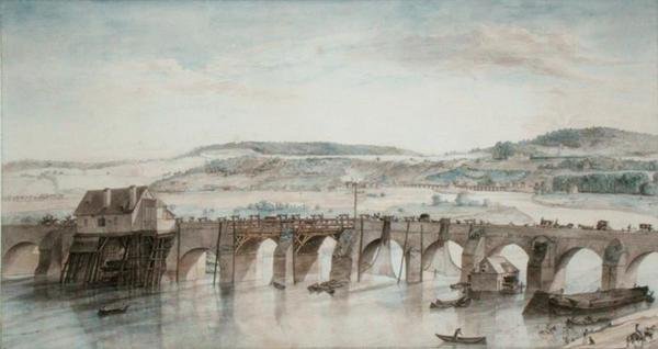 De to broene (Saint-Cloud og Sevres) (penn og blekk og akvarell på papir) av Louis Jean Desprez