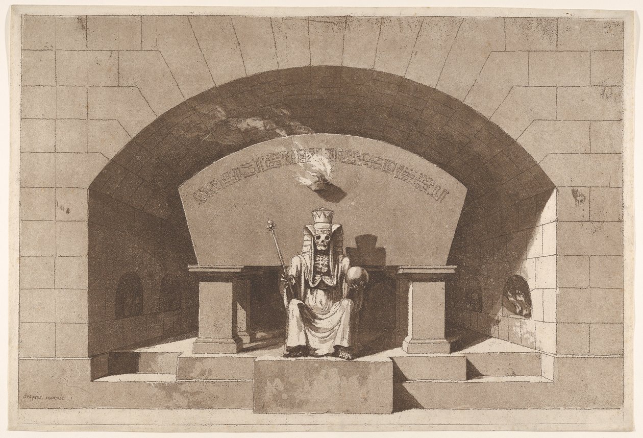 Grav med døden tronet som en sfinx, ca. 1779-84. av Louis Jean Desprez
