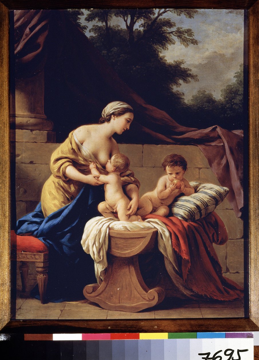 Mor og barn. Allegori om veldedighet. (Mor og barn. Allegory of Charity). Maleri av Louis Jean Francois Lagrenee (1725-1805), olje på lerret. Fransk kunst av Louis Jean Francois I Lagrenee