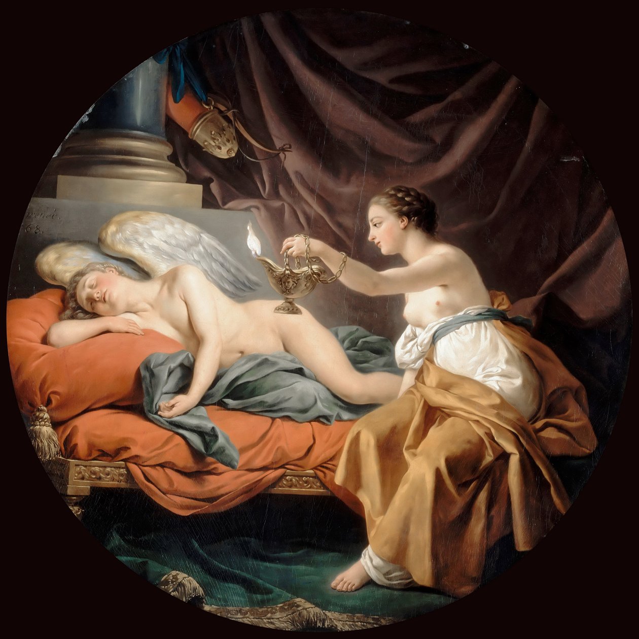 Psyche Overraskende Sovende Amor av Louis Jean François Lagrenée