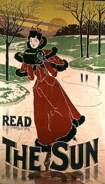 Plakatannonsering av avisen "The Sun", 1897 av Louis John Rhead