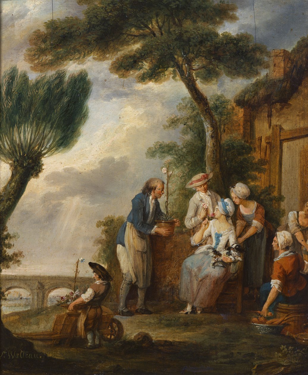 Gartneren eller forlovelsen (olje på lerret) av Louis Joseph (1731 98) Watteau