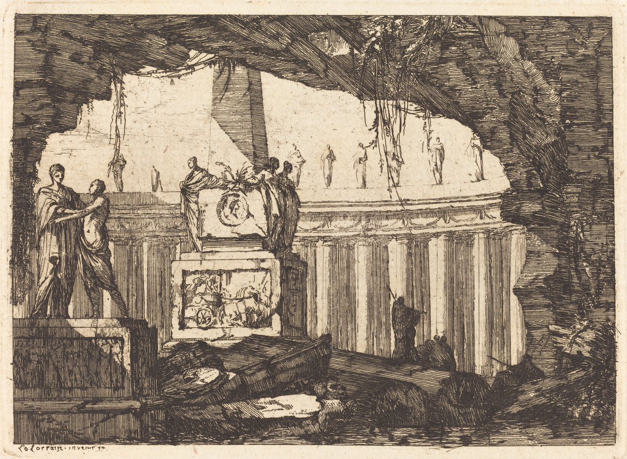 Arkitektonisk fantasi med en obelisk og arkade av Louis Joseph Le Lorrain
