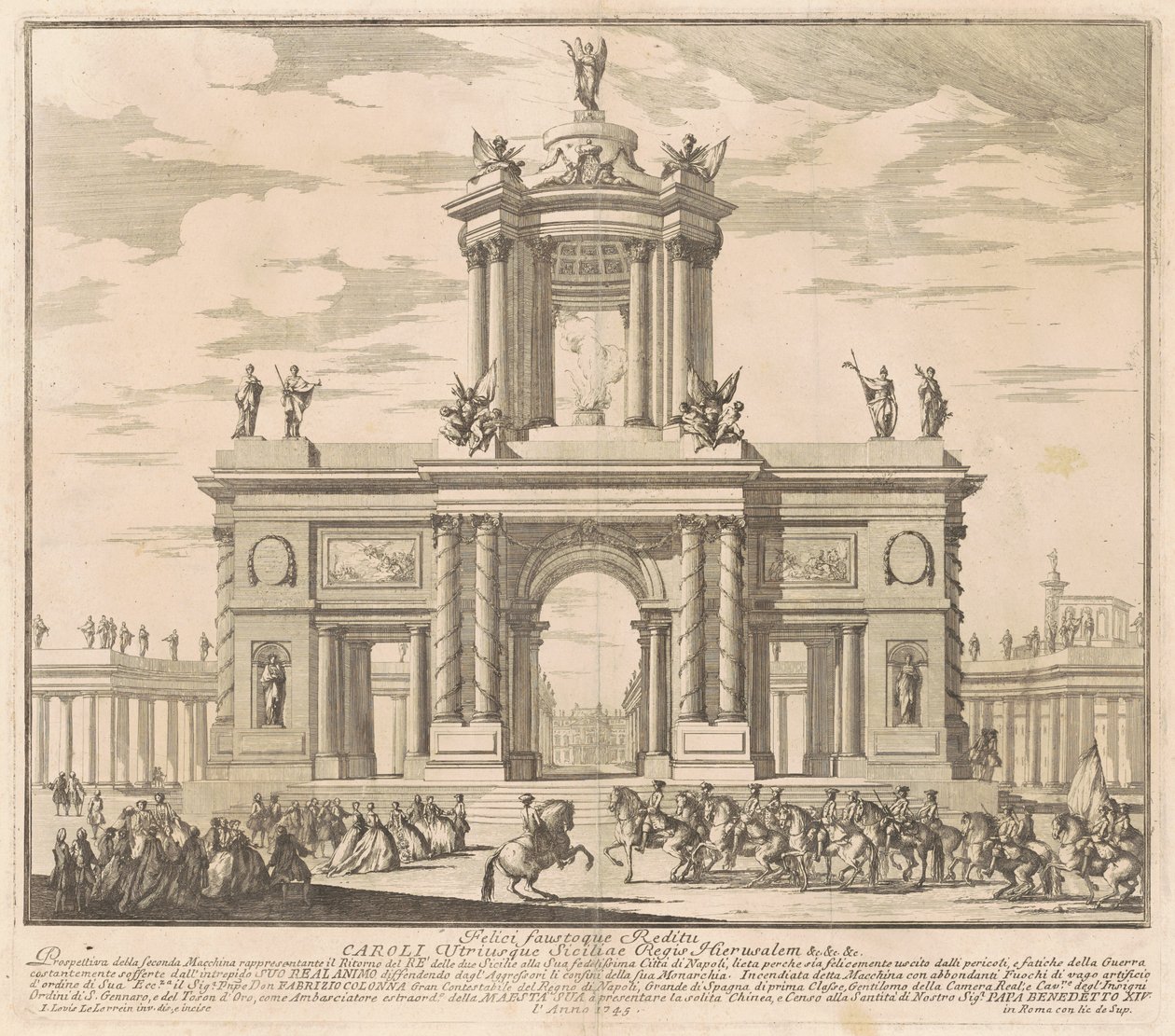 Seconda Macchina for Chinea av 1745: Triumfbuen for kong Charles av Bourbons retur til Napoli av Louis Joseph Le Lorrain