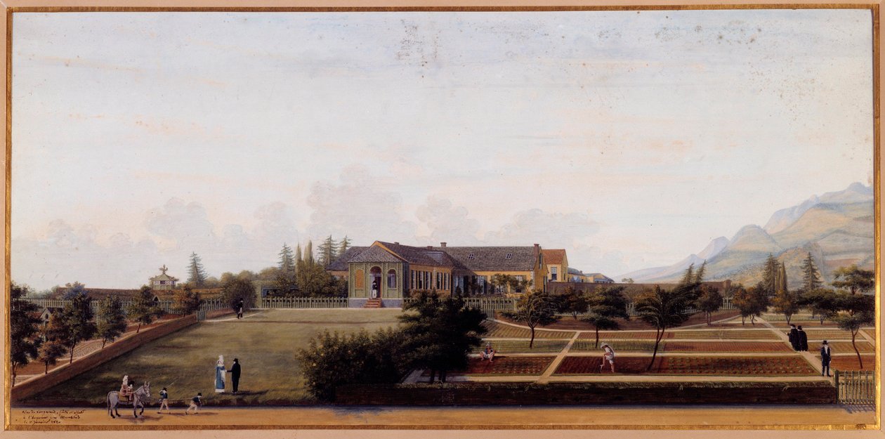 Utsikt over Longwood på øya Saint Helena, der Napoleon Bonaparte bodde (1769-1821) under sitt eksil Akvarell av Louis Marchand (1791-1876) 1820 Søn 0,27 x 0,57 m Malmaison, slottsmuseum av Louis Joseph Marchand