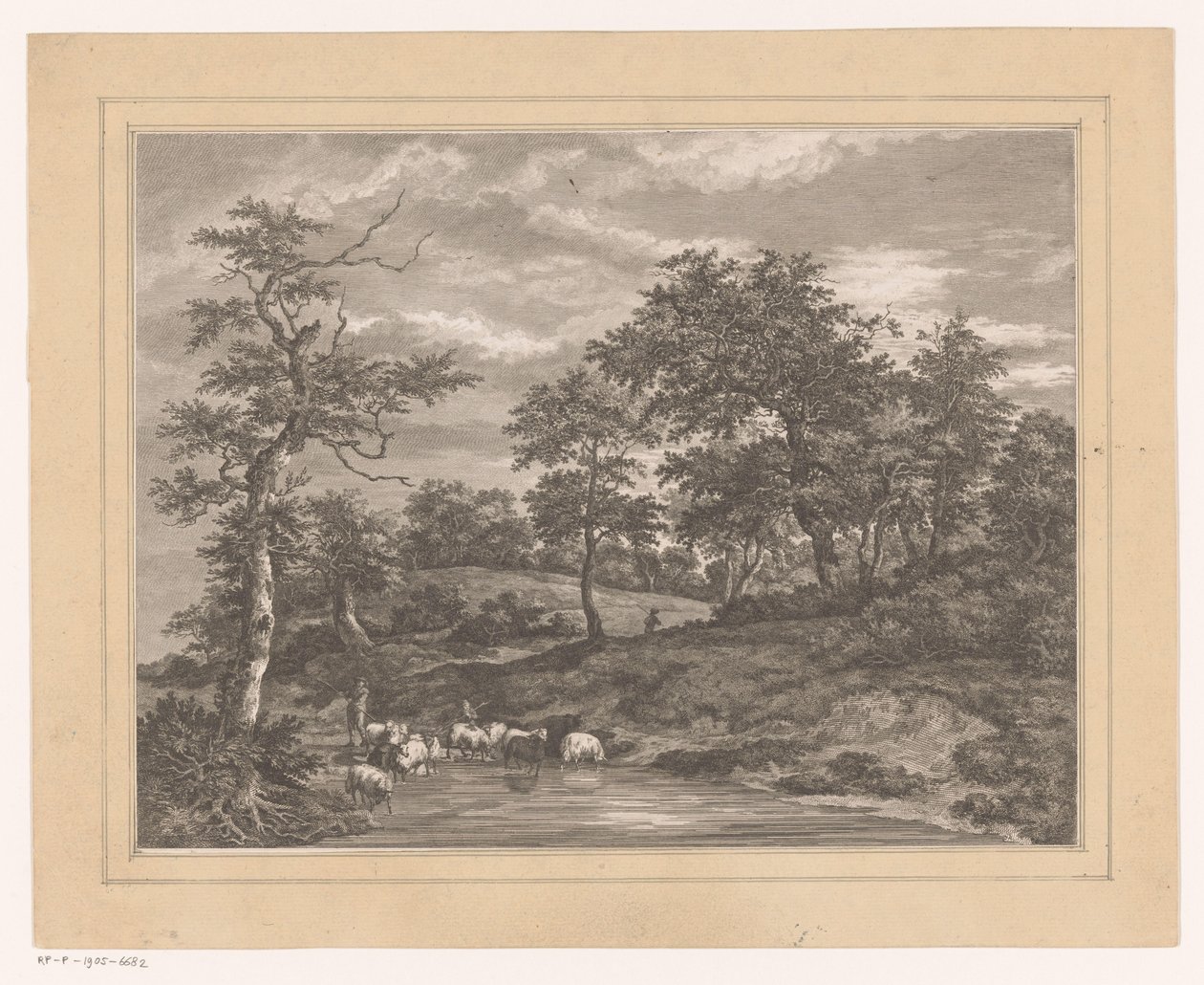 Skoglandskap med en gjeter ved en dam Le Petit Au Revoir av Louis Joseph Masquelier