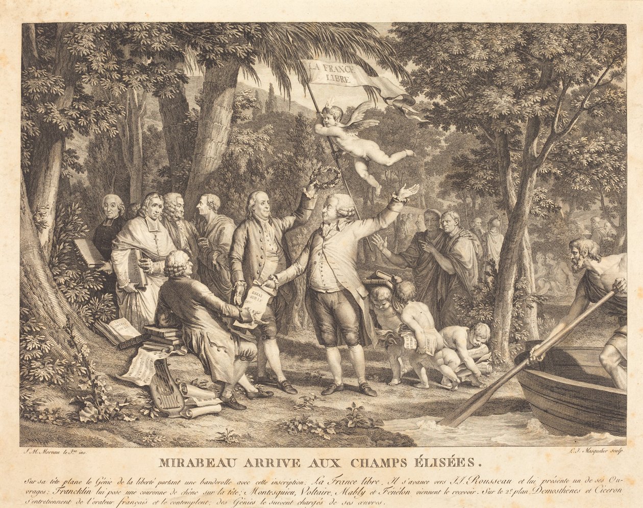 Mirabeau ankommer Champs-Élisés av Louis Joseph Masquelier after Jean Michel Moreau