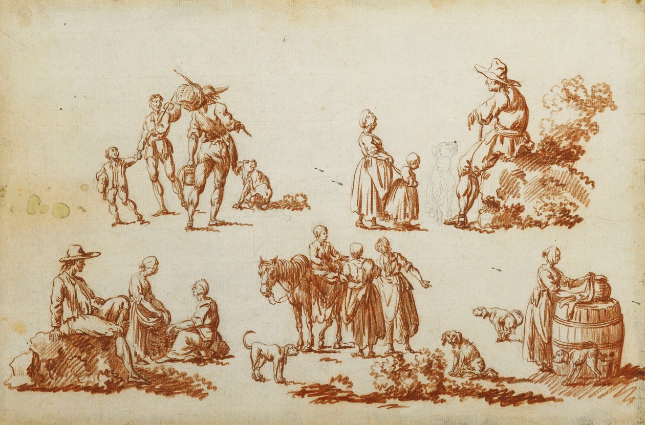 Studier av figurer og dyr, av Francois Louis Joseph Watteau
