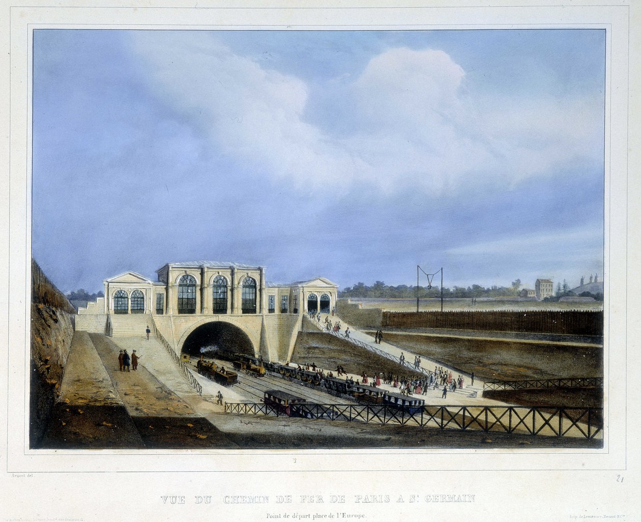 Jernbane fra Paris til Saint Germain - i "Paris i 1837" av Arnout av Louis Jules Arnout