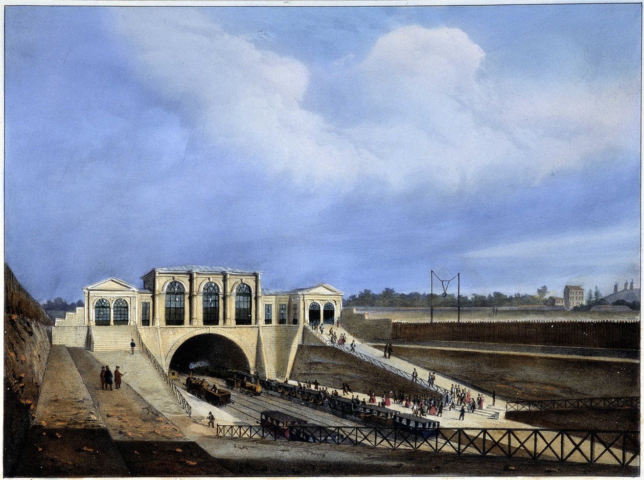 Jernbane fra Paris til Saint Germain - i "Paris i 1837" av Arnout av Louis Jules Arnout