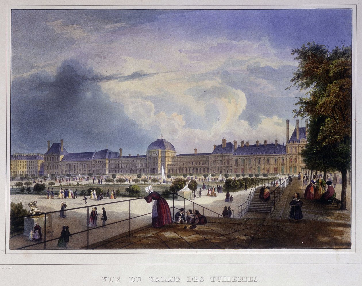 Utsikt over Palais des Tuileries - i ""Paris en 1837"" av Arnout av Louis Jules Arnout