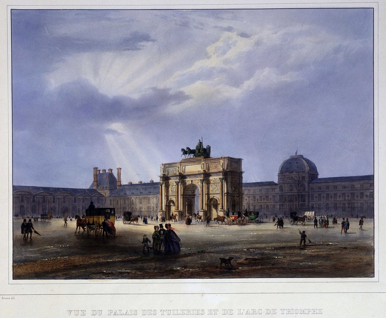 Utsikt over Palais des Tuileries og karusellen - i "" Paris en 1837"" av Arnout av Louis Jules Arnout