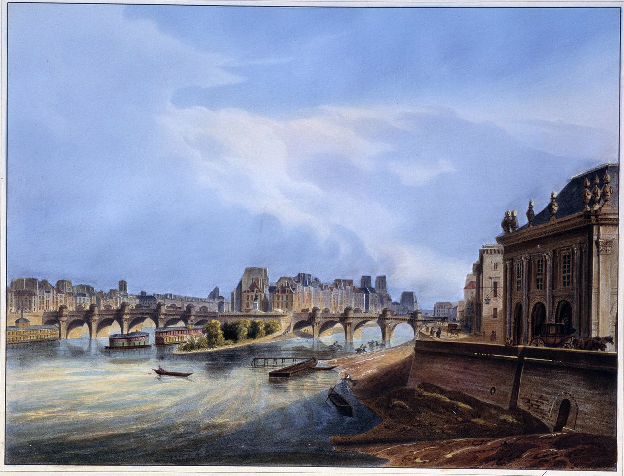 Utsikt over broen Neuf - i "" Paris en 1837" av Arnout av Louis Jules Arnout