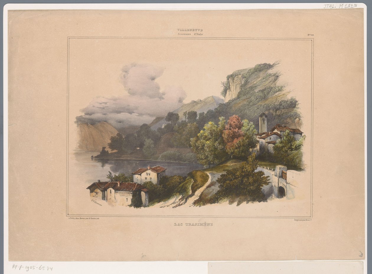 Utsikt over innsjøen Trasimeno i Italia Lac Trasimene (tittel på objekt) Minner fra Italia av Villeneuve (serietittel) Villeneuve. Souvenirs d