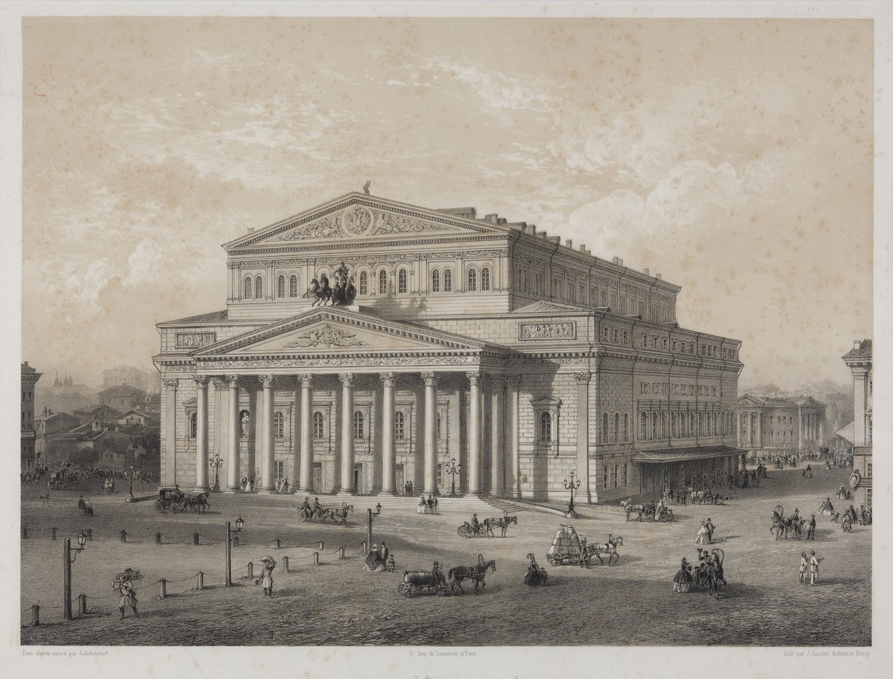 Bolchoi - Bolsjojteatret i Moskva, av Jacottet, Louis Julien (1806-?). Litografi av Louis Julien Jacottet