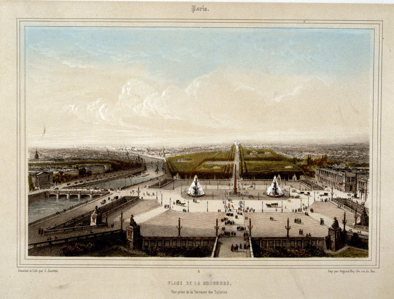 Place de la Concorde - Litografi av Jacottet av Louis Julien Jacottet