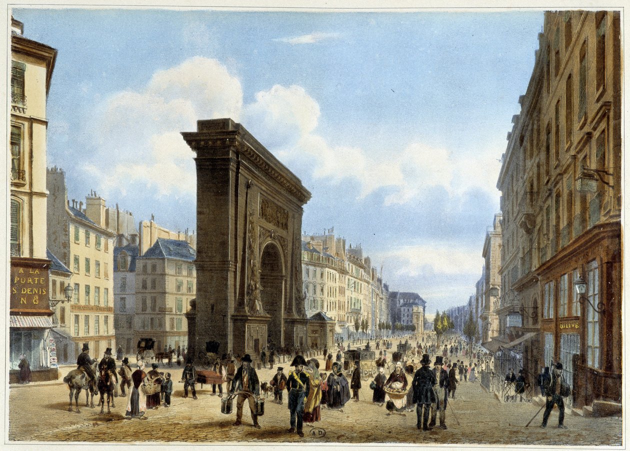 Porte de St Denis- i "Walk in Paris and its environments", designet av Jacottet og Benoist, ca. 1840 av Louis Julien Jacottet