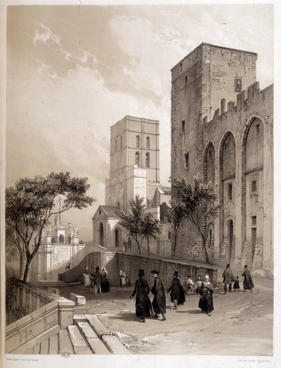 Pavepalasset i Avignon, og Avignon-vandrerne på 1800-tallet. av Louis Julien Jacottet