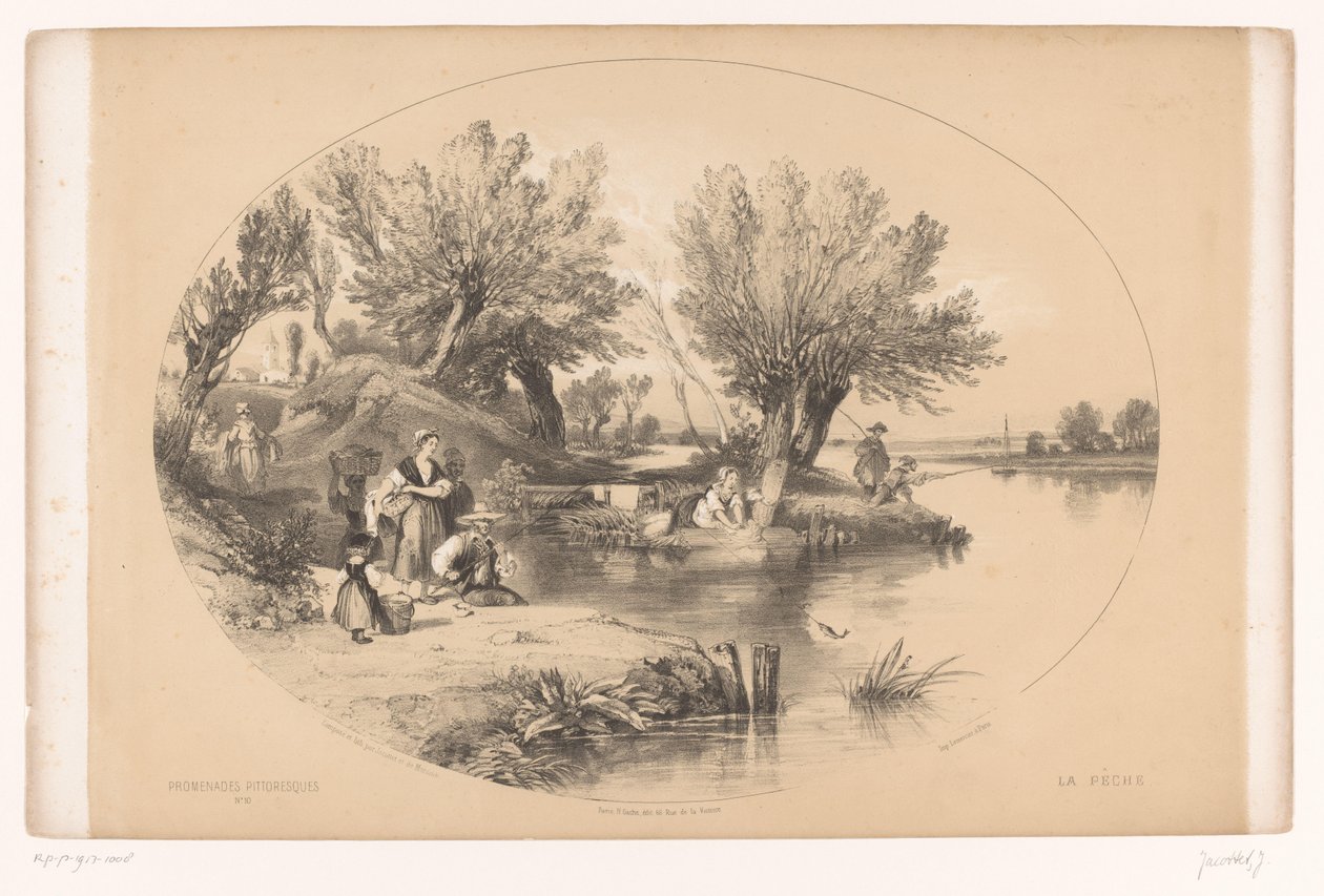 Fiskere på en innsjø Pittoreske turer (serietittel) Promenades pittoreske (serietittel på objekt) av Louis Julien Jacottet