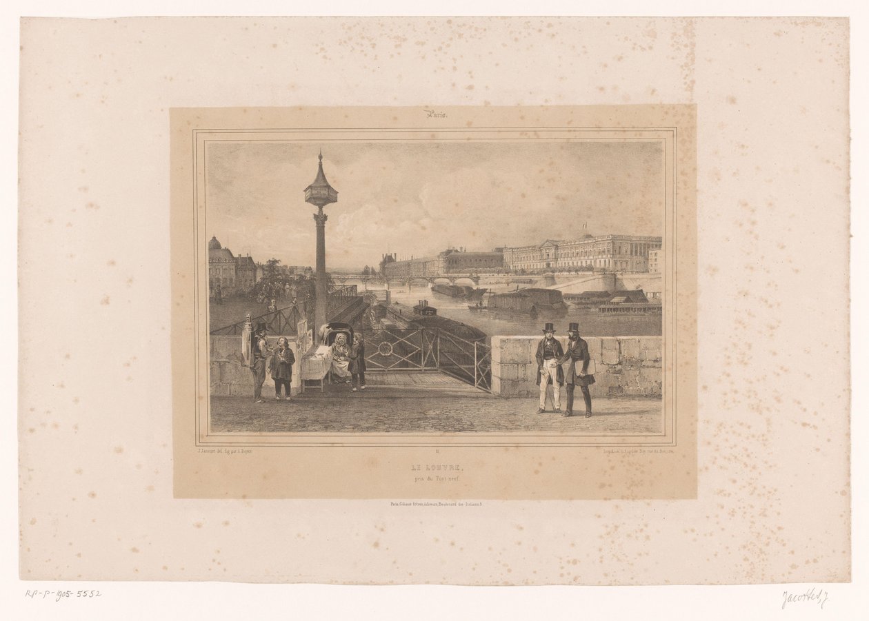 Utsikt over Palais du Louvre fra Pont Neuf Le Louvre, pris du Pont-neuf (tittel på objekt) Ansikter i og rundt Paris (serietittel) Paris (serietittel på objekt) av Louis Julien Jacottet