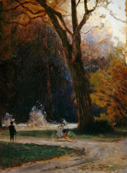 Syklist i Karlsaue-parken, Kassel (olje på papp) av Louis Kolitz