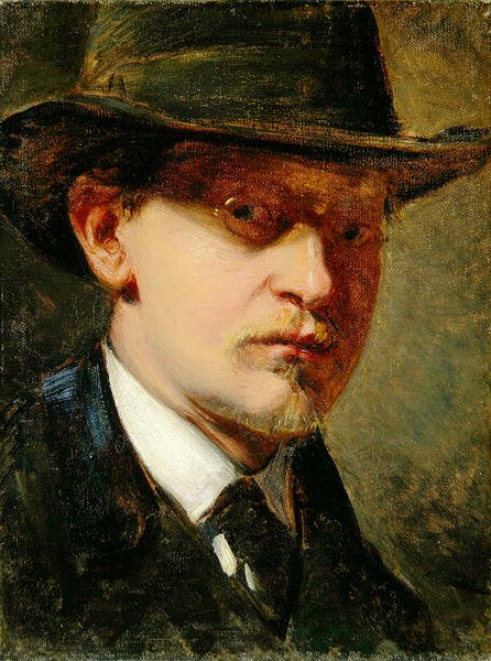 Selvportrett med hatt (olje på lerret) av Louis Kolitz